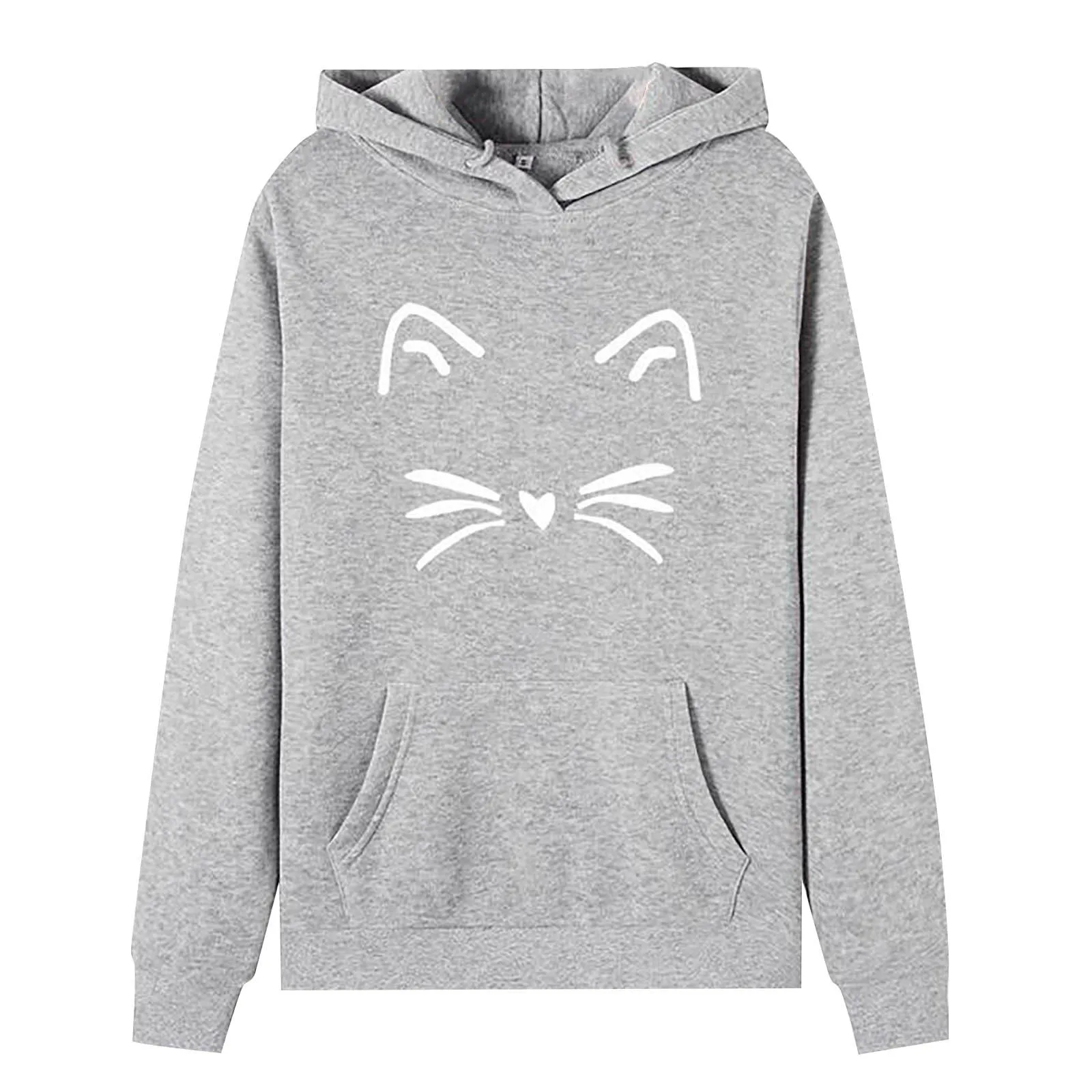 

Autumn and winter women's fashion polyester solid color printed loose plus fleece hooded long-sleeved top F-C